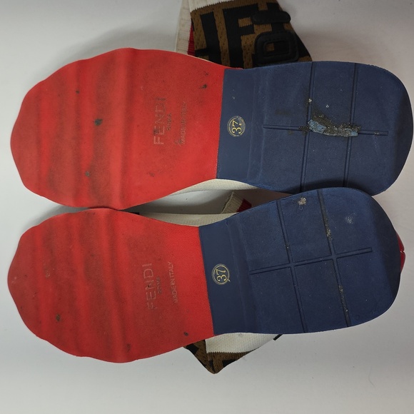 Fendi Multi-Color FF Logo Sock Sneakers - White, Brown, Red, Blue Size 37 - Picture 12 of 17